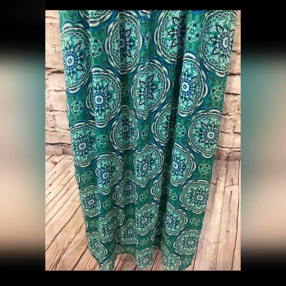 Maxi Dress Womens L Teal Green Medallion Print Ruffle Full Length Sleeve… - Picture 5 of 8